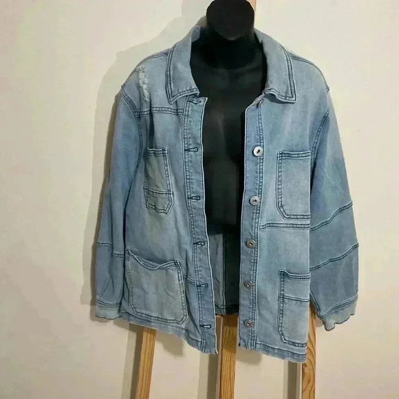 Style & Co. Jackets & Blazers - Style & Co Size Large Blue Denim Coat Jacket Women’s Patchwork design 99%cotton